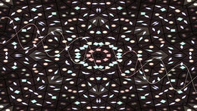 Abstract Geometric Pattern Scene with Dynamic Light and Swirling Lines in Intricate Center