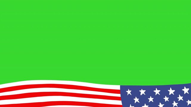 Looping Cartoon Waving American Flag Bottom Border Green Screen 2D Animation Overlay