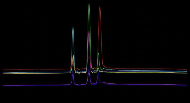 Vibrant data visualization displaying peak traces of fluorescently labeled genetic material used for molecular analysis and dna sequencing, medicine, information, scientific
