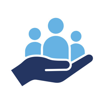 Minimalist icon of hands holding a group of people representing community with community protection leadership