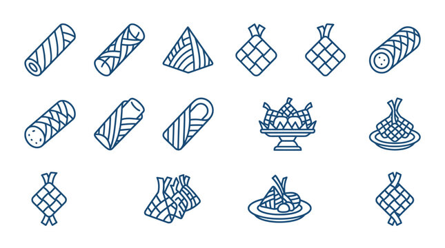 Indonesian traditional snacks and ketupat food icons.