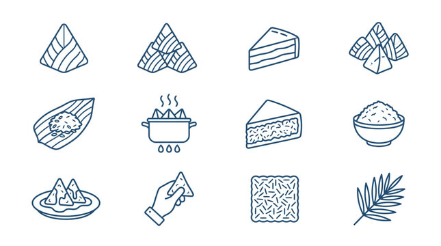 Rice dumpling and Asian cake icon collection.