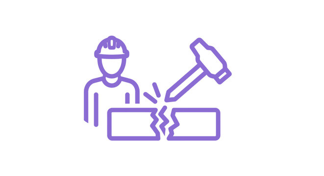 Construction worker breaking concrete with hammer icon.
