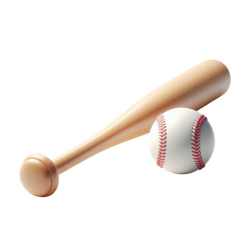 Wooden baseball bat and white ball on isolated background.