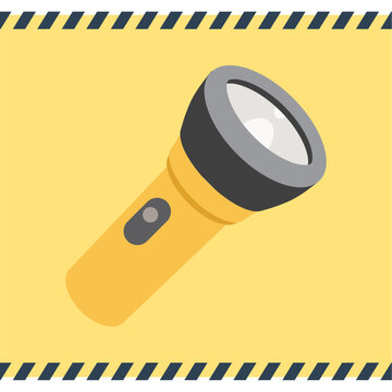 懐中電灯のイラスト。ハンディライトのフラットデザインアイコン。Disaster prevention flashlight illustration. Emergency torch light icon.
