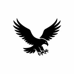 Fototapeta premium Black eagle silhouette flying with outstretched wings and sharp claws on white background
