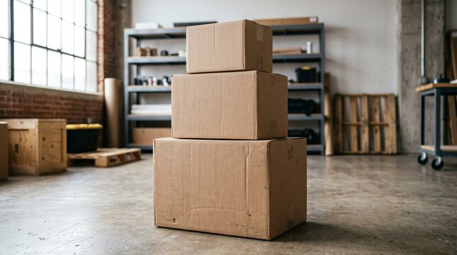 Cardboard boxes stacked in a spacious modern warehouse interior