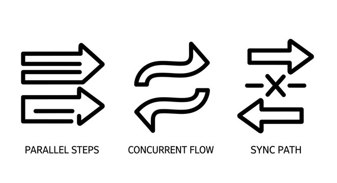 Process flow and synchronization path icons with parallel concurrent business management direction workflow structure development operations logistics strategy planning movement sequence