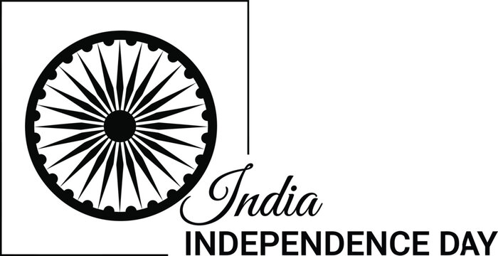 India independence day typography banner with ashoka chakra wheel vector icon isolated on white background