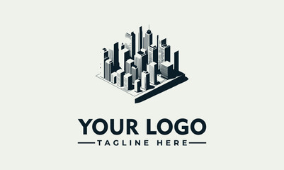 Fototapeta premium Modern Isometric City Skyline Vector Logo Illustration Design Template