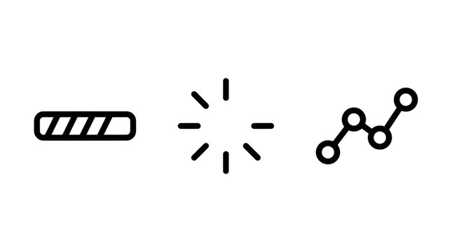 Digital data loading and analytics performance icons with analytics progress performance business interface technology management information analysis software development illustration