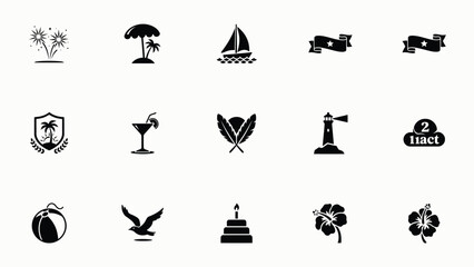 Creative black and white icons showcase diverse themes including celebration travel © PRITOM