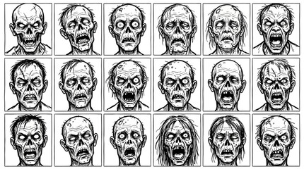 Fototapeta premium Collection of Zombie Faces - Horror, Undead, Monster Portraits