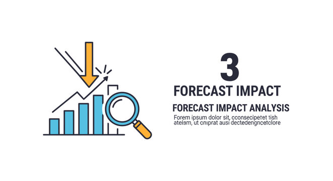 Forecast impact analysis concept with bar chart magnifying glass downward trending arrow data driven forecast analysis business magnifying research statistics strategy evaluation