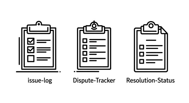 Administrative task and issue tracking clipboard icons with clipboard checklist resolution management document business administration planning organization workflow verification monitoring