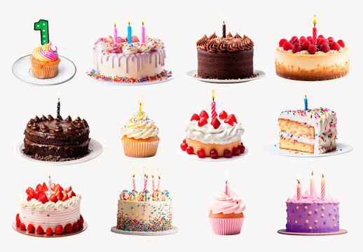 Colorful Birthday Cakes Variety Element Design Collection