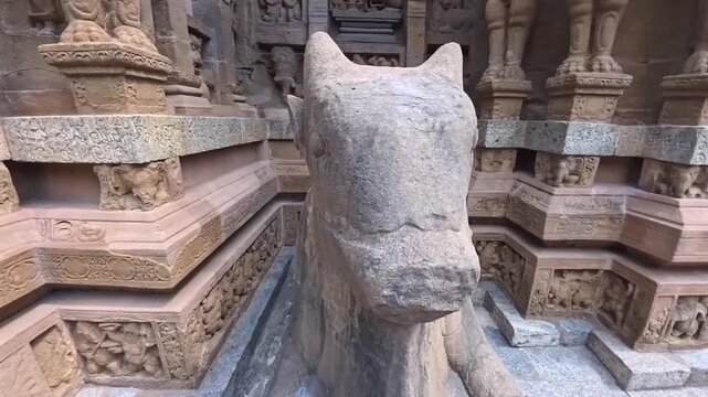 Nandi bull, the mount of Lord Shiva in an ancient temple n Sri Rangam