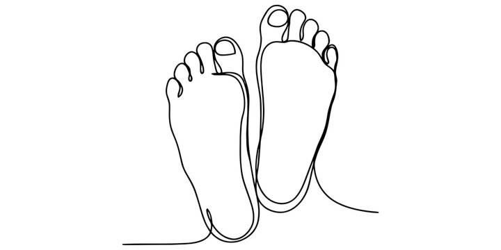 Continuous single line drawing of two human feet