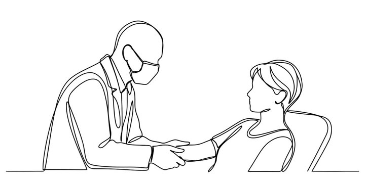 Doctor checking patient pulse in a continuous one line drawing style