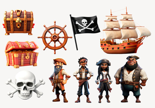 Pirate Adventure Characters And Objects Element Design Collection