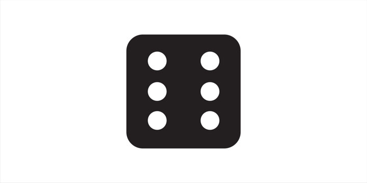 Black dice icon showing number six isolated on a white background.