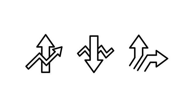 Set of abstract arrows showing business growth and market trends with business direction downward marketing analysis financial performance increase decrease movement strategic planning