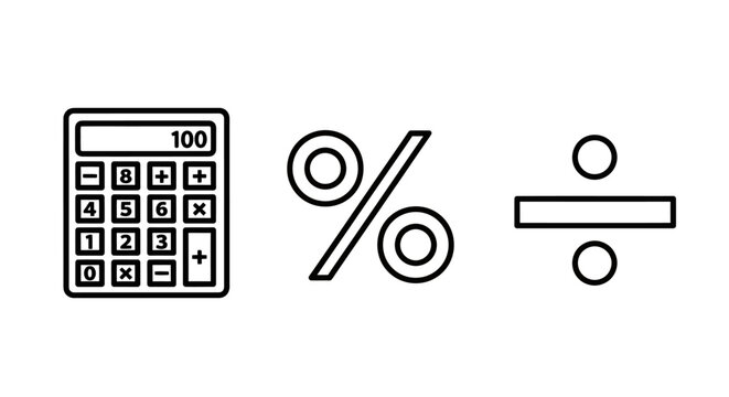 Basic mathematical operations icons featuring calculator percentage and division symbols calculator percentage division mathematics calculation arithmetic operation equation accounting