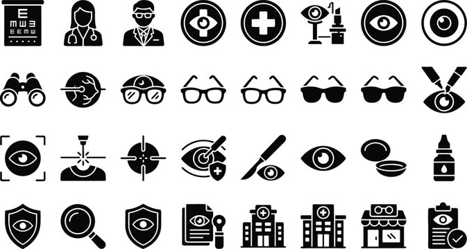 Ophthalmology and Eye Care Clinic Glyph Icon SetOphthalmology and Eye Care Clinic Glyph Icon Set