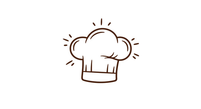 Chef Hat Icon Simple Line Drawing.