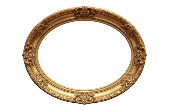 Ornate gold oval frame with antique baroque style detailing, a decorative border on transparent background