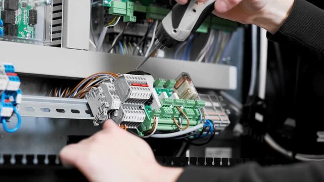 Electric hand hands installing electric component circuitboard motherboard drilling drill tool tools person contract contractor working work job professional nerdy handy man handyman power outlet wire