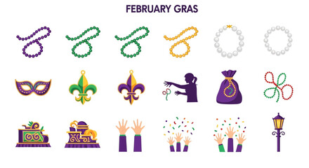 Mardi Gras colorful festive icons set 1. © Agung
