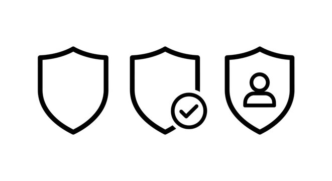 Security shield icon set depicting general protection verified safety with checkmark personal privacy protection for cybersecurity and data safety security protection verified cybersecurity
