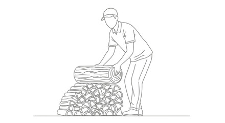 Obraz premium Man chopping wood with axe illustration.