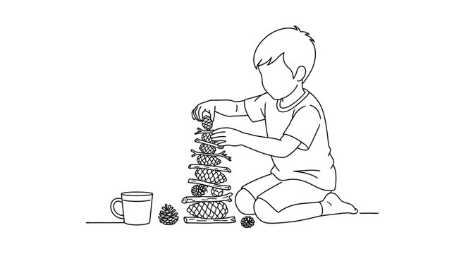 Child playing with colorful building blocks on floor.