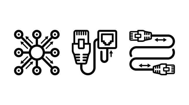 Computer network connection and ethernet cable icons with connection ethernet computer internet technology hardware communication infrastructure information transfer broadband connector