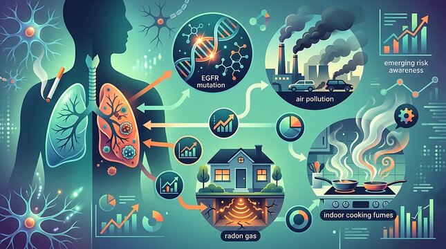 Infographic showing lung cancer risk factors and environmental health