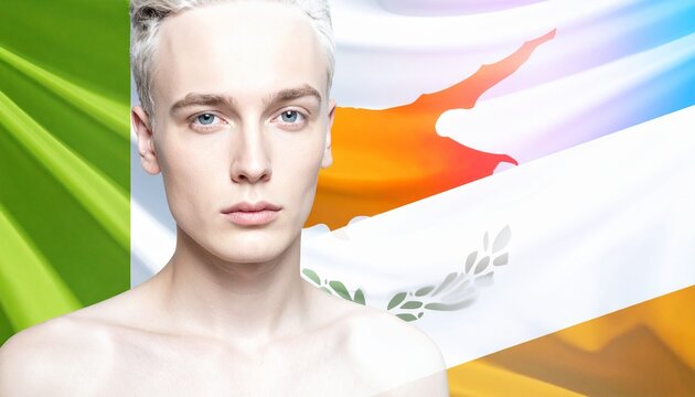Cyprus National Flag Waving with Map and Olive Branch Emblem