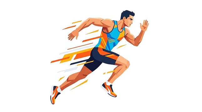 Dynamic male runner in motion with abstract speed lines vector illustration of a sprinting athlete