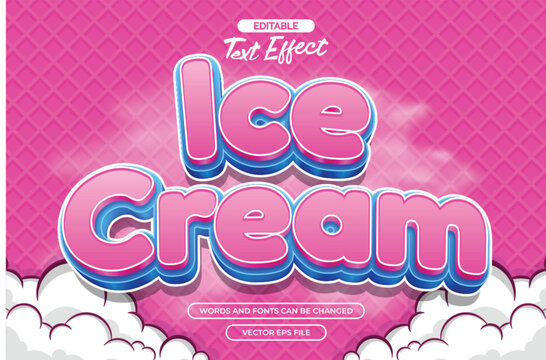 Ice cream editable text effect with 3d text and wilt cloud decoration