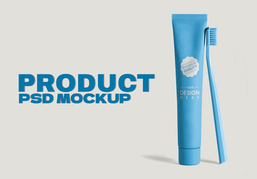 Toothpaste And Toothbrush Mockup PSD