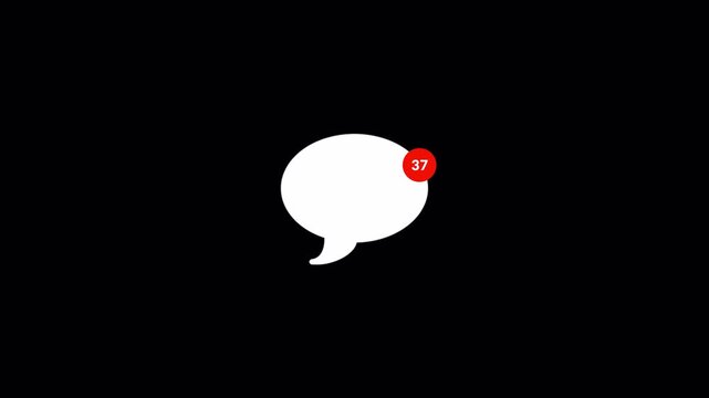 Social media chat notification counting icon animation on transparent background , Incoming chat notification counting icon animation, Unread Message Notification animation with Alpha Channel in 4K