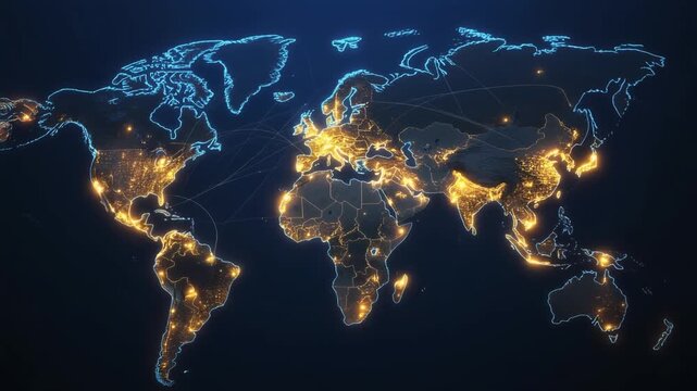 Infographic World Map Illuminating Regions with Smooth Motion Animation