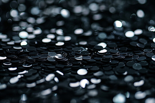Black shiny metallic sequins fabric texture background