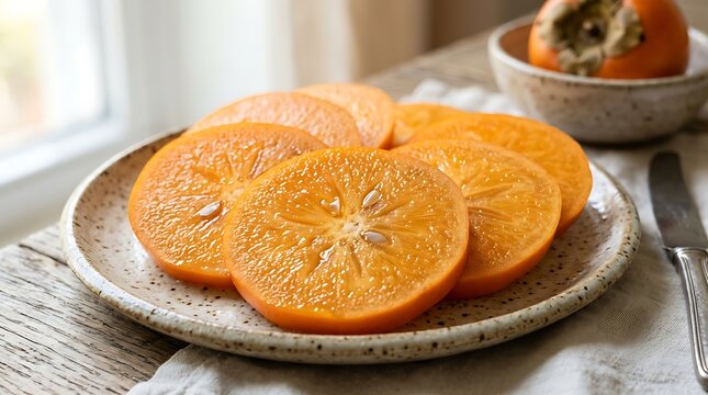 Sliced melons are arranged on a plate next to a knife on a table indoors.