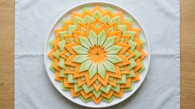 Vibrant melon slices arranged in a flower pattern on a plate