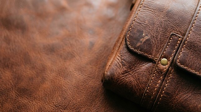 Macro of textured brown leather with handcrafted stitching