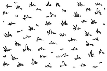 Obraz premium Set of hand drawn grass tufts and plant doodles isolated on white background Hand drawn grass doodle elements set on white background Minimalist line art grass icons collection for landscape design 