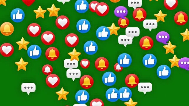Floating Social Media Reaction Icons on Green Screen Chroma Key Background