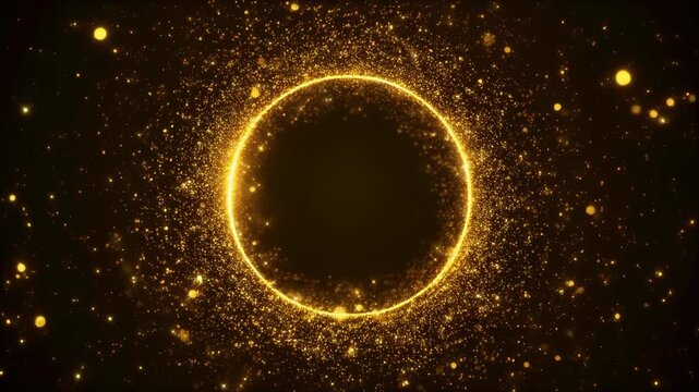 Golden Glowing Circle with Sparkling Particles 4K Generative AI